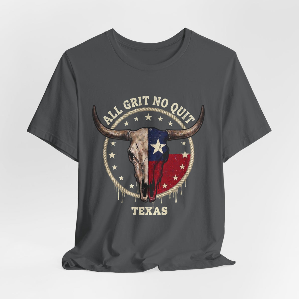 Texas Longhorn Skull Tee - "All Grit No Quit" Vintage Flag Graphic T-Shirt