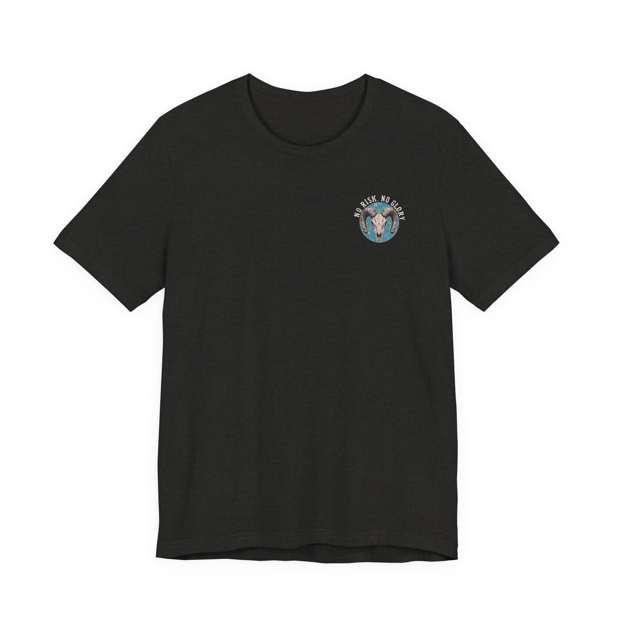 Ram Skull Tee — Vintage Ram Skull Graphic T-Shirt (Back Print: "No Risk No Glory")