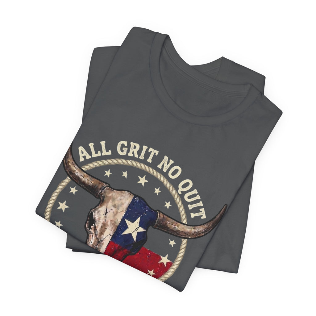 Texas Longhorn Skull Tee - "All Grit No Quit" Vintage Flag Graphic T-Shirt