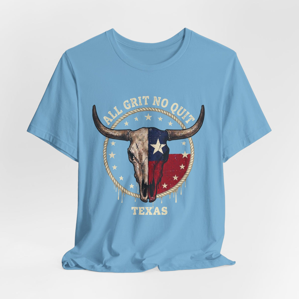 Texas Longhorn Skull Tee - "All Grit No Quit" Vintage Flag Graphic T-Shirt