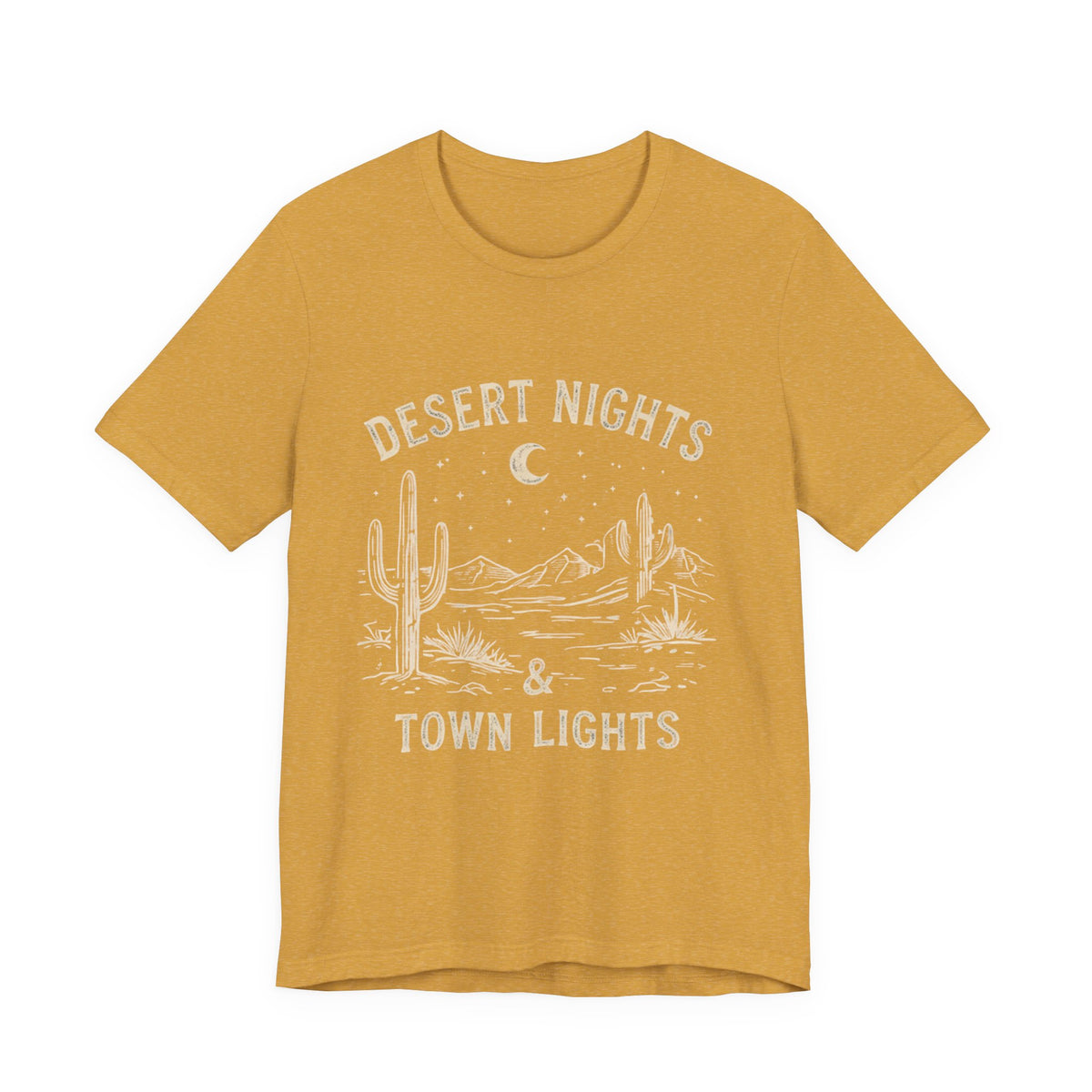 Desert Nights & Town Lights T-Shirt — Cactus Graphic Tee, Western Night Sky Apparel, Boho Desert Shirt, Country Music Top