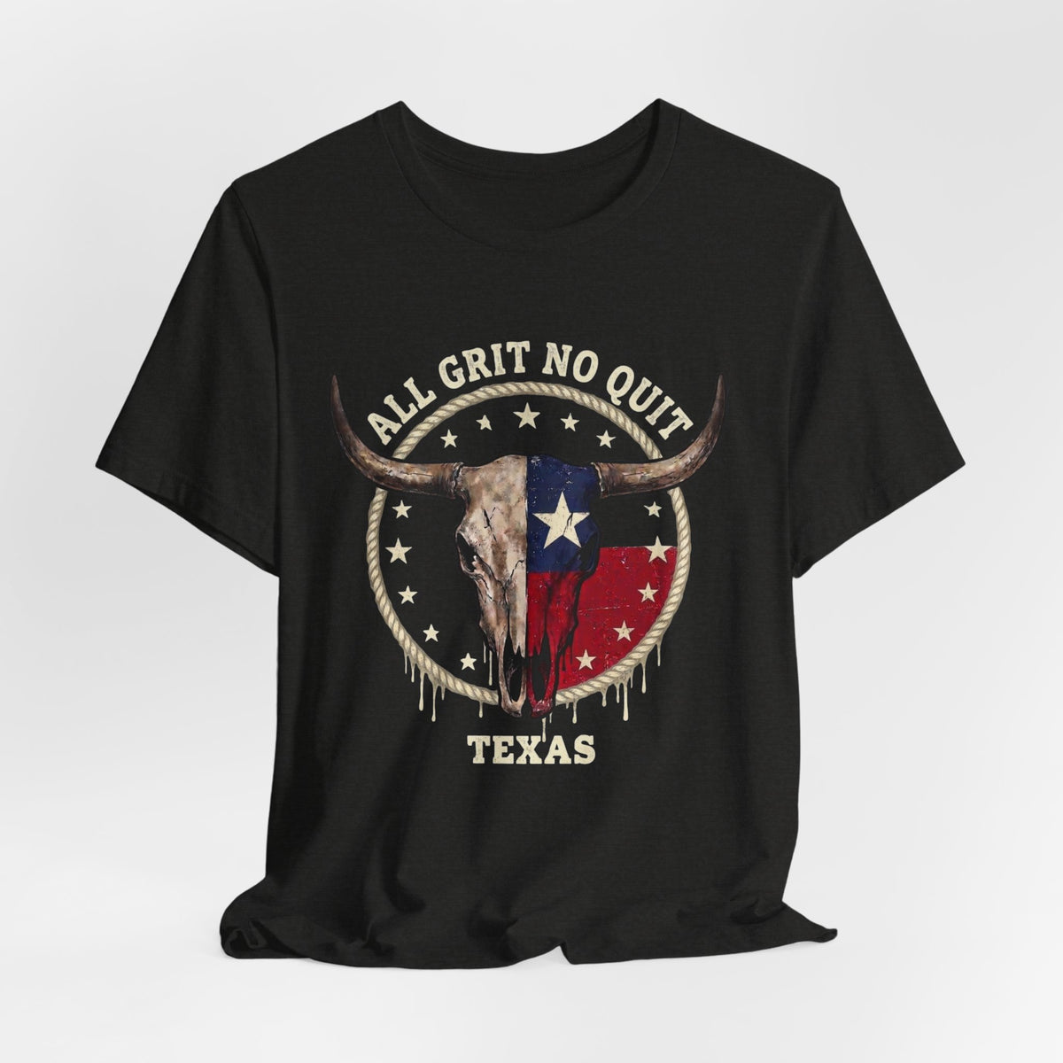 Texas Longhorn Skull Tee - "All Grit No Quit" Vintage Flag Graphic T-Shirt