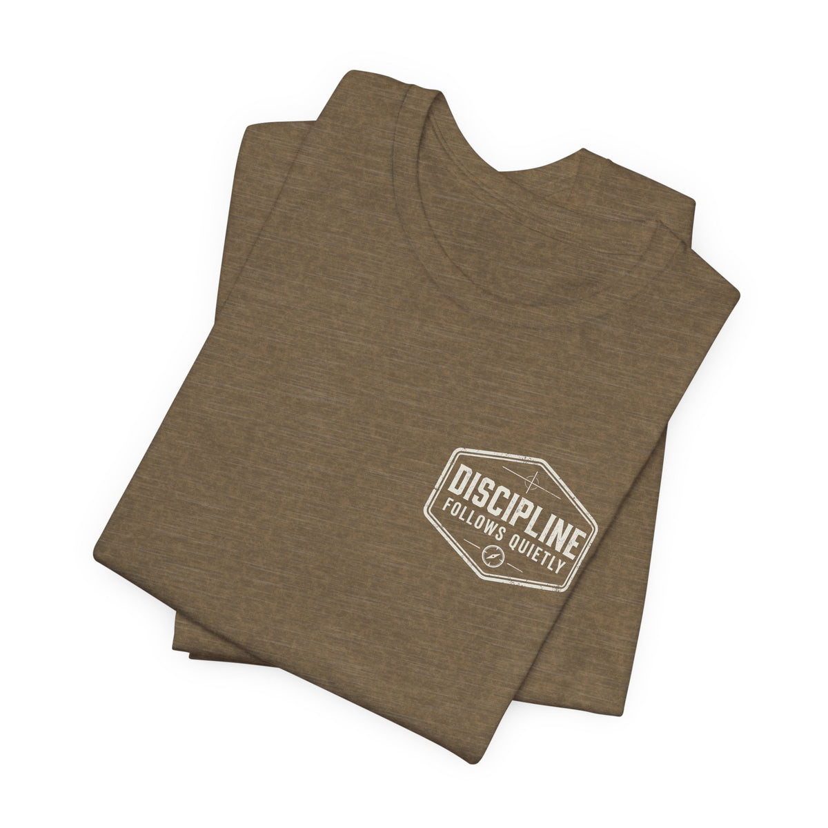 "Discipline Follows Quietly" Motivational Badge Graphic Tee