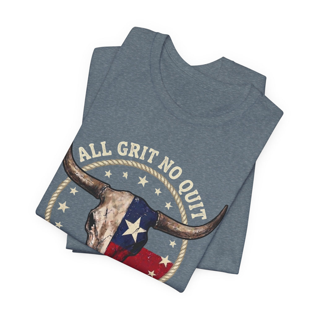Texas Longhorn Skull Tee - "All Grit No Quit" Vintage Flag Graphic T-Shirt