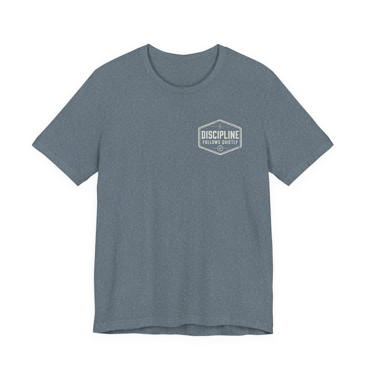 "Discipline Follows Quietly" Motivational Badge Graphic Tee
