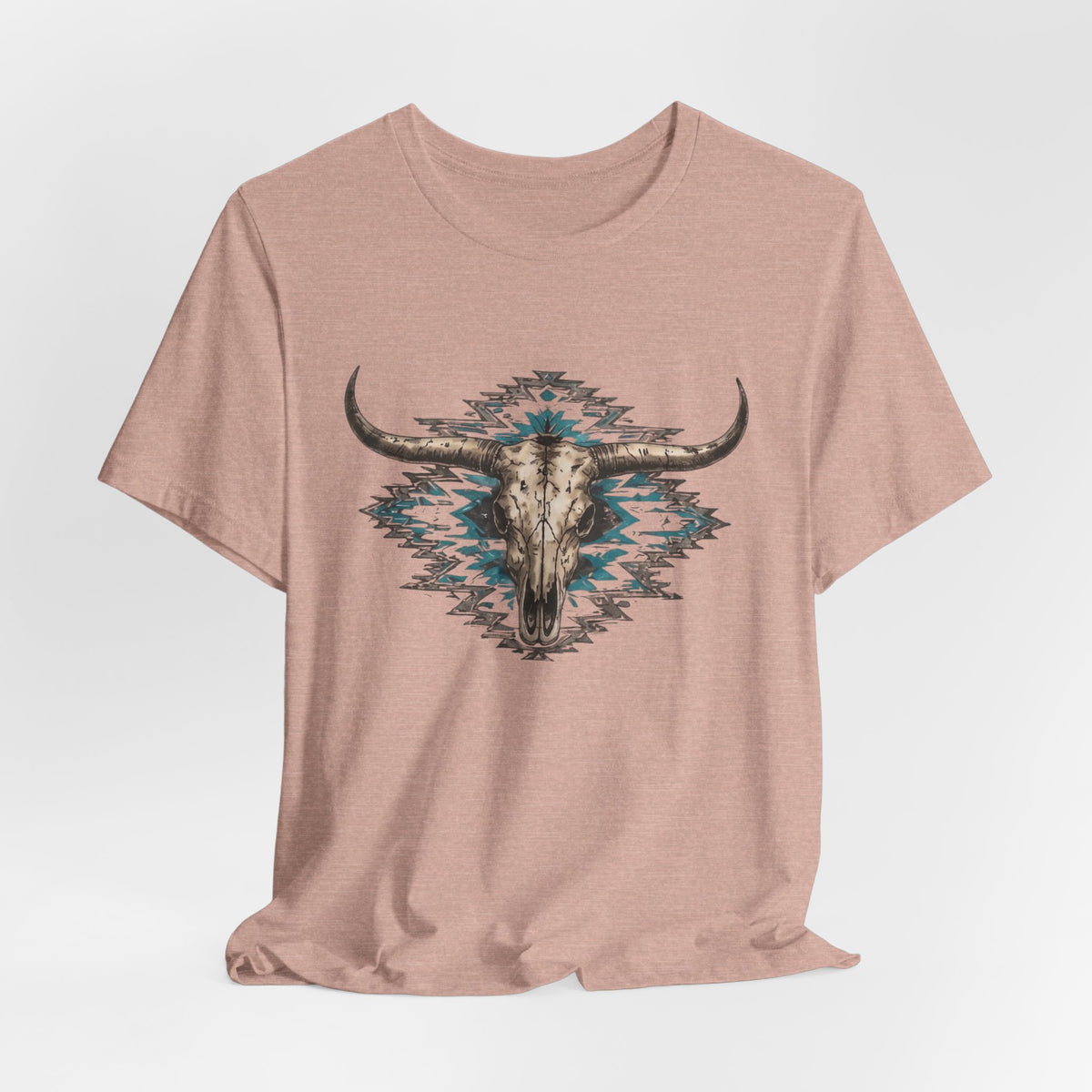 Southwestern Bull Skull Tee — Aztec Pattern Western T-Shirt
