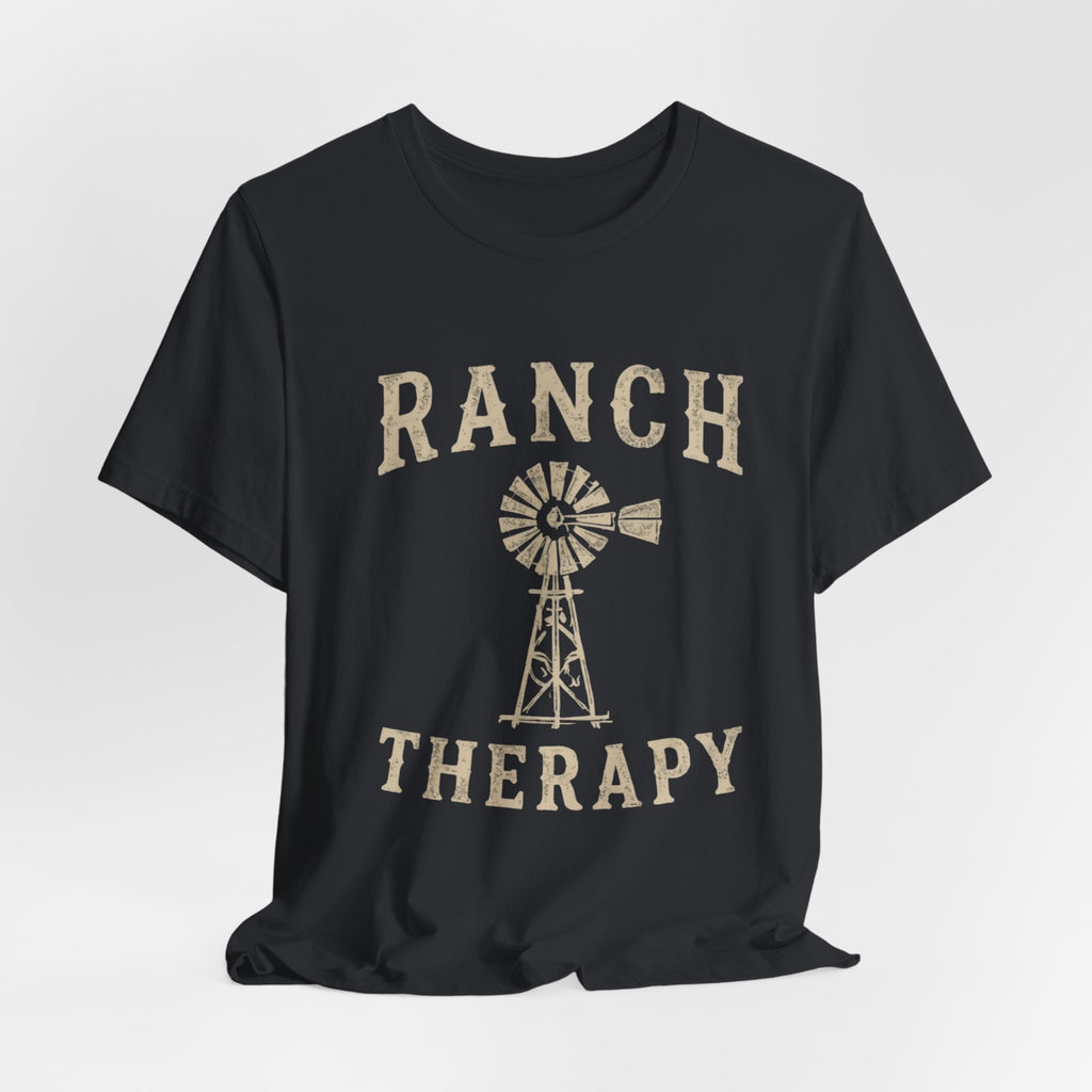 Ranch Therapy T-Shirt — Vintage Windmill Graphic Tee, Farm Life Apparel, Country Western Shirt, Rustic Women's Top, Rural Lifestyle
