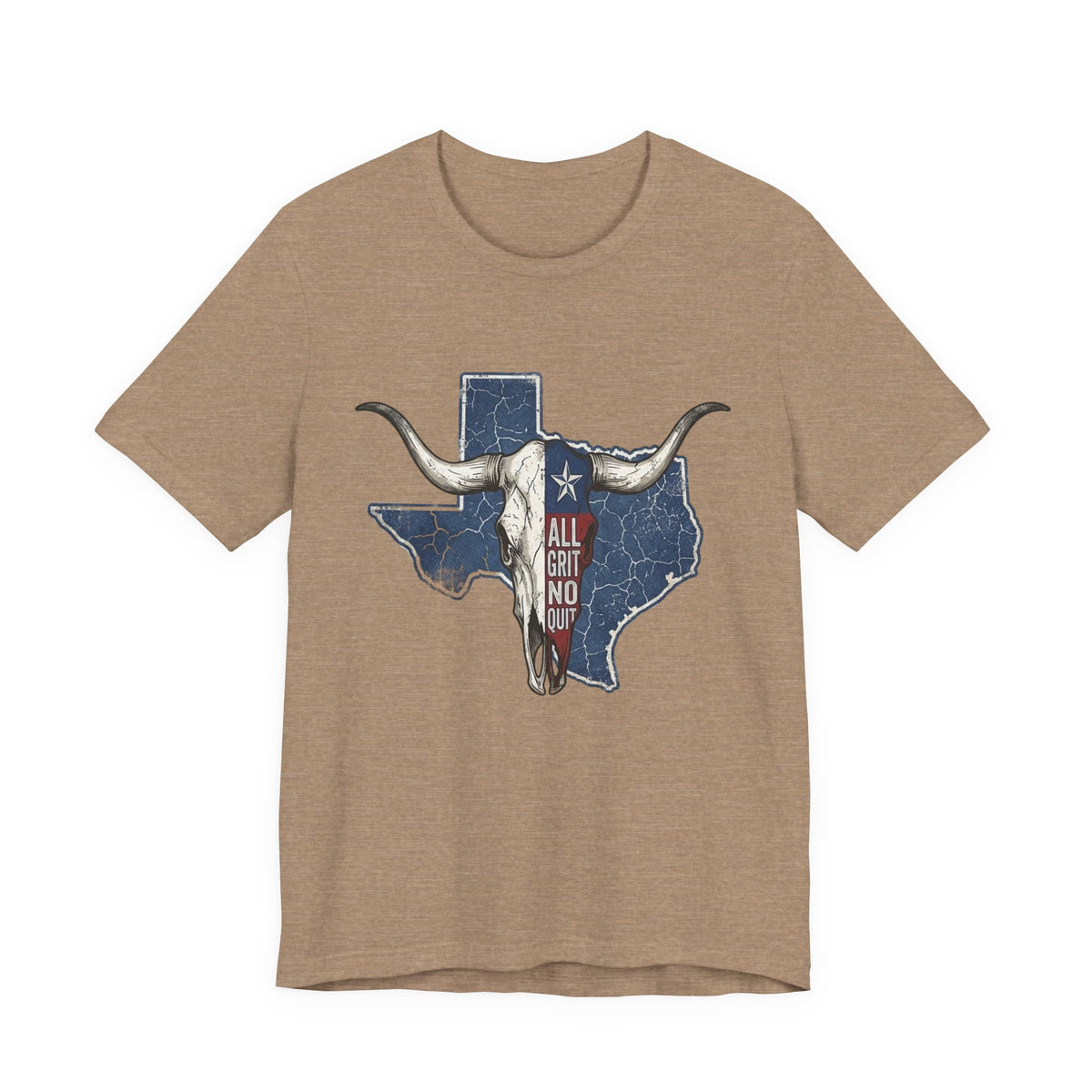 "All Grit No Quit" Texas Longhorn Skull Vintage Flag Tee