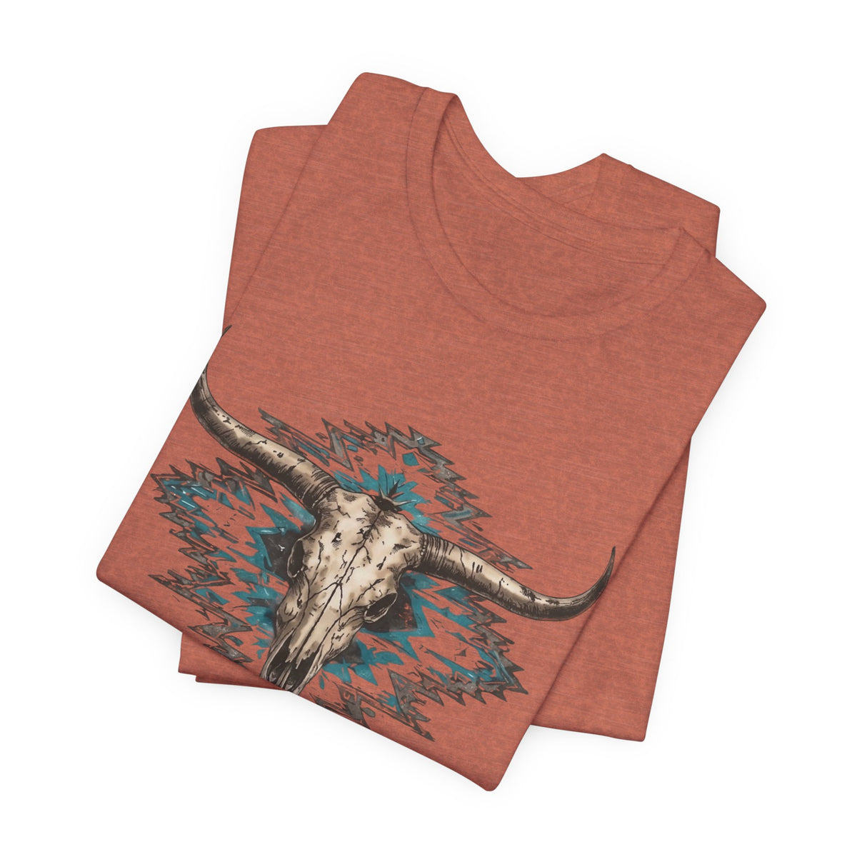 Southwestern Bull Skull Tee — Aztec Pattern Western T-Shirt