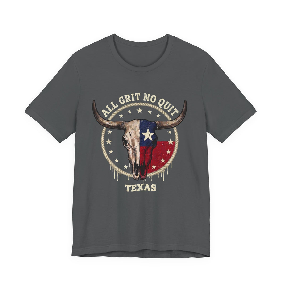 Texas Longhorn Skull Tee - "All Grit No Quit" Vintage Flag Graphic T-Shirt