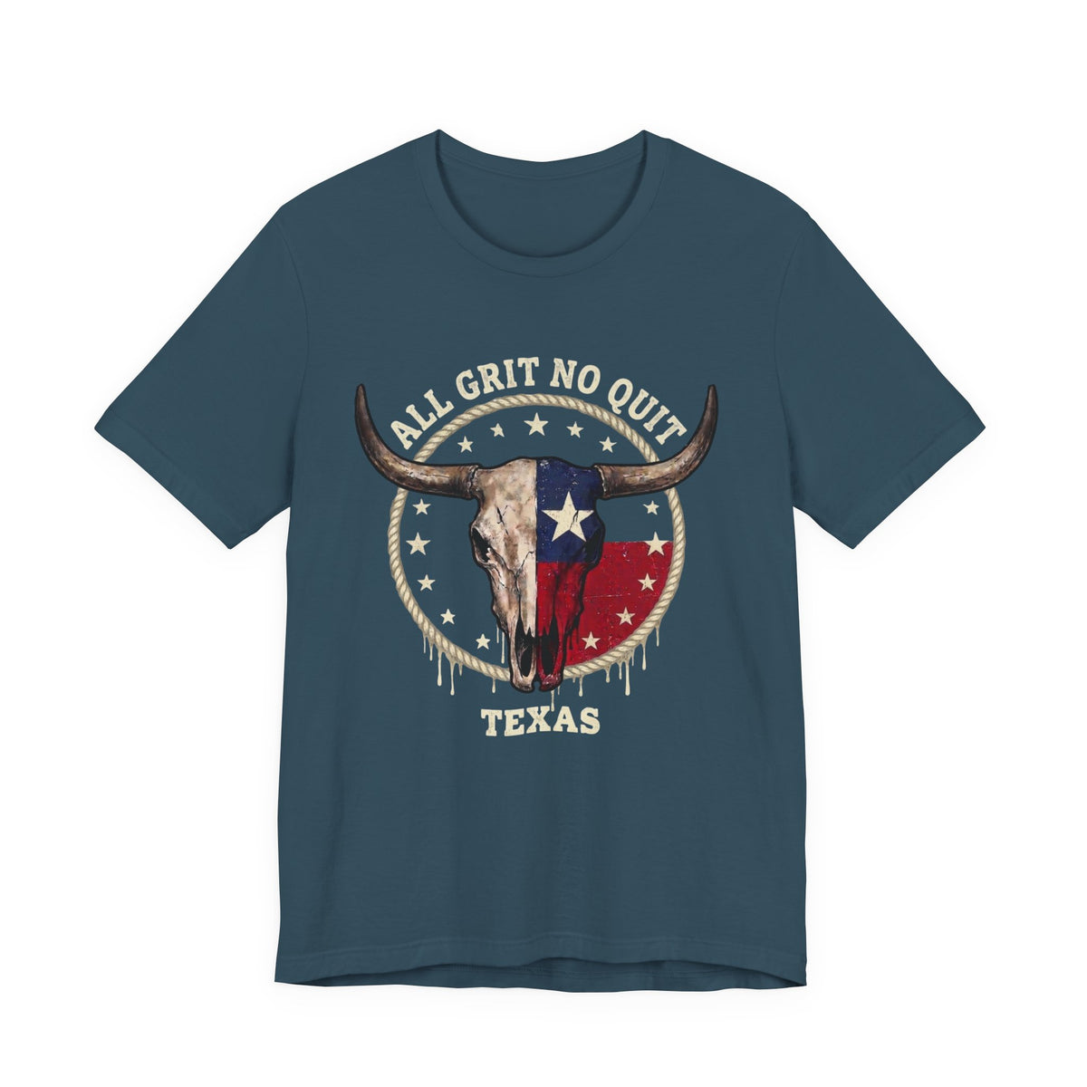 Texas Longhorn Skull Tee - "All Grit No Quit" Vintage Flag Graphic T-Shirt