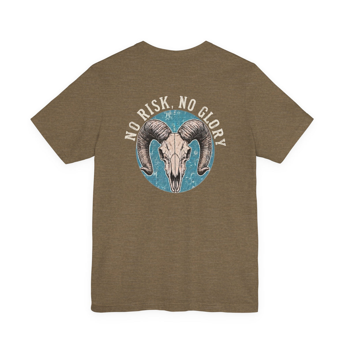 Ram Skull Tee — Vintage Ram Skull Graphic T-Shirt (Back Print: "No Risk No Glory")