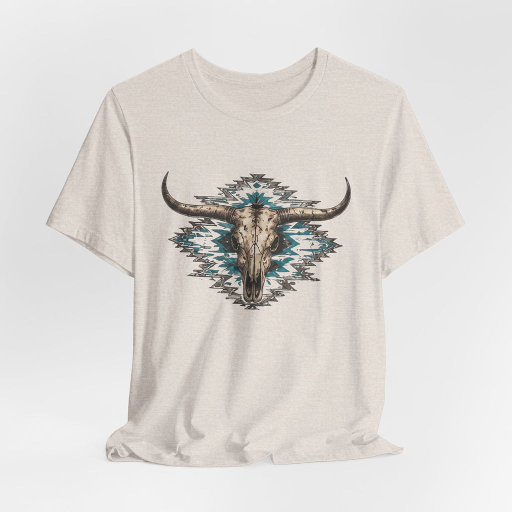 Southwestern Bull Skull Tee — Aztec Pattern Western T-Shirt