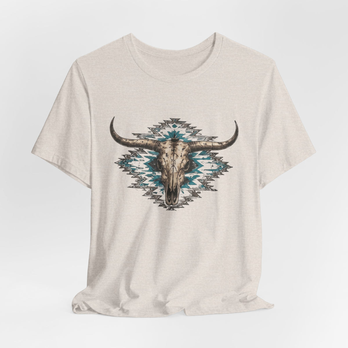 Southwestern Bull Skull Tee — Aztec Pattern Western T-Shirt
