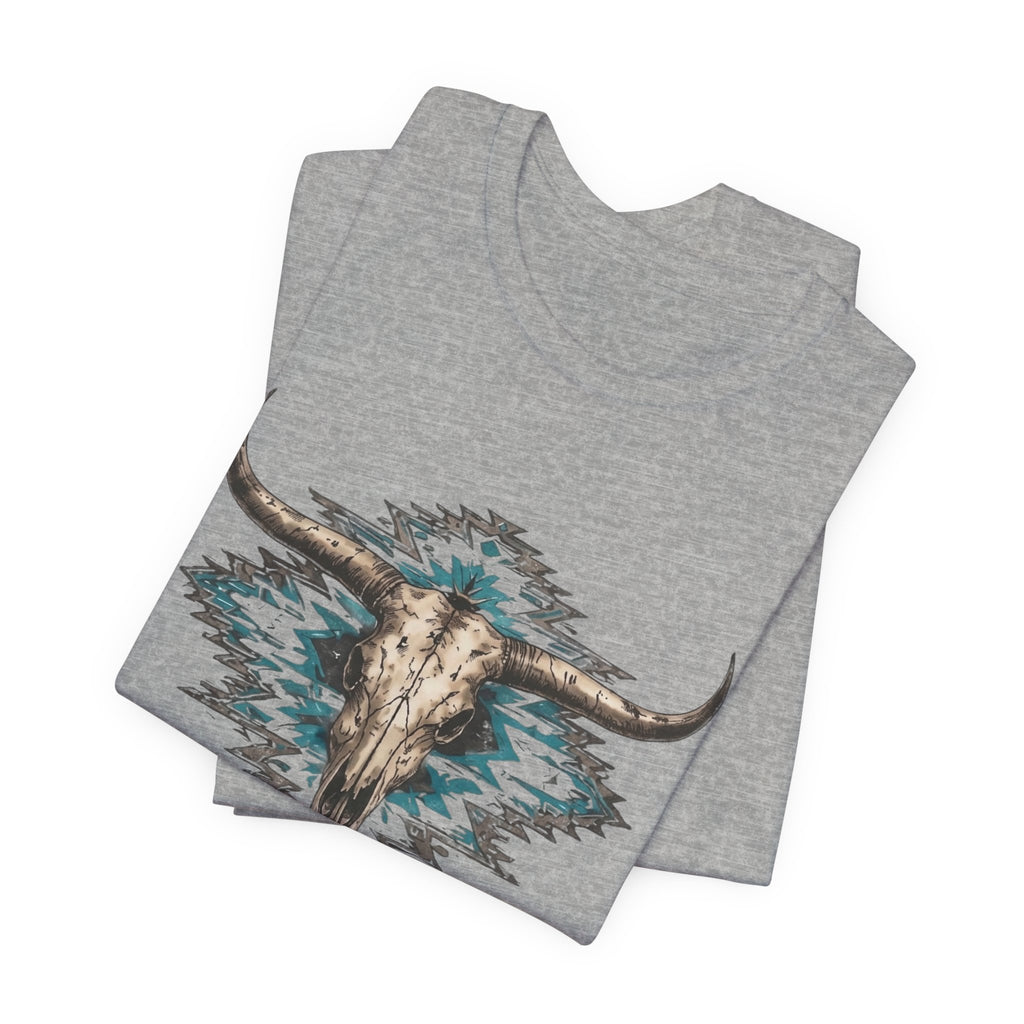 Southwestern Bull Skull Tee — Aztec Pattern Western T-Shirt