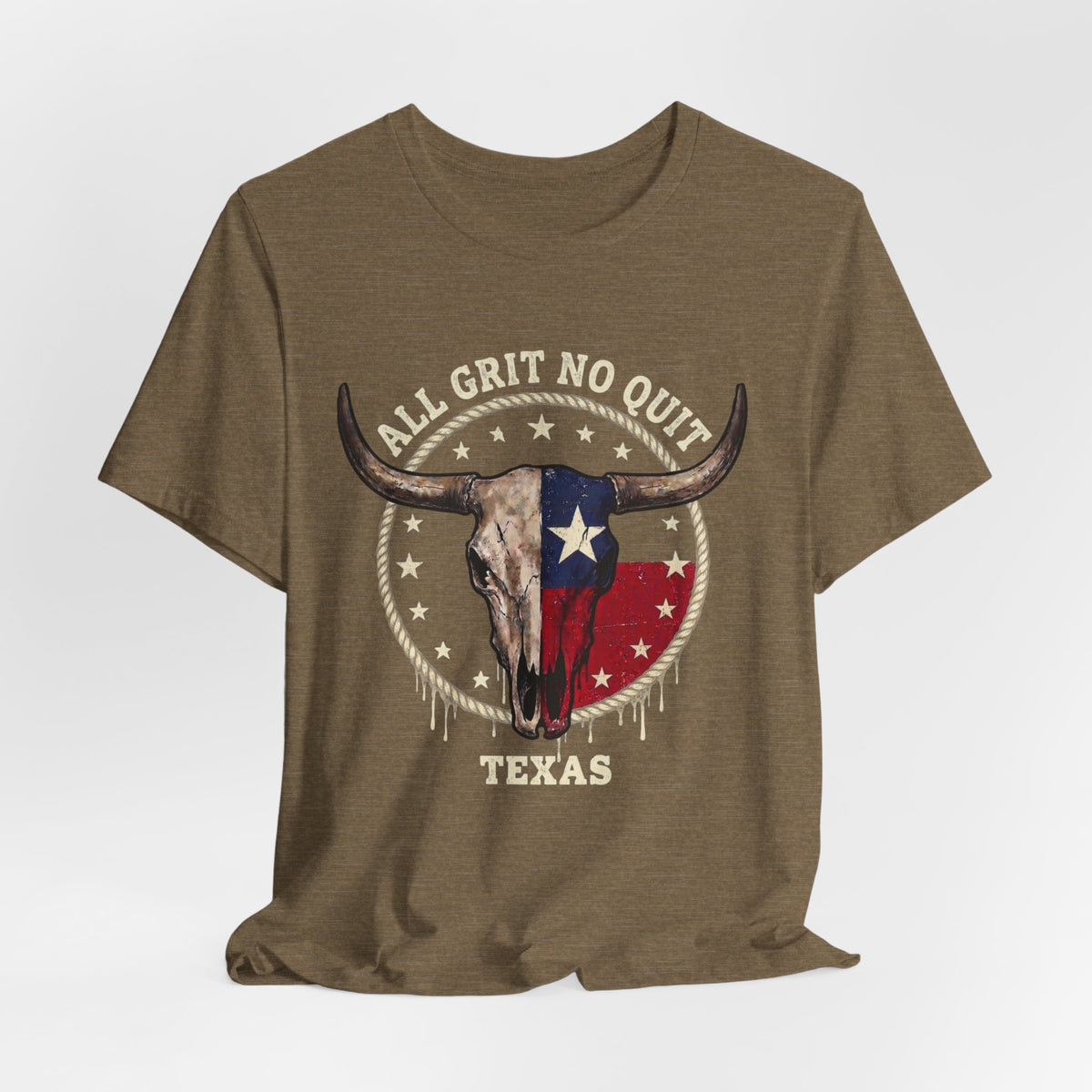 Texas Longhorn Skull Tee - "All Grit No Quit" Vintage Flag Graphic T-Shirt