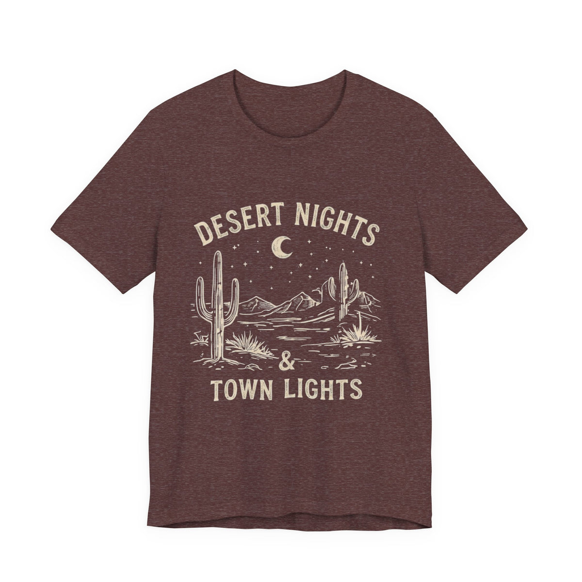 Desert Nights & Town Lights T-Shirt — Cactus Graphic Tee, Western Night Sky Apparel, Boho Desert Shirt, Country Music Top