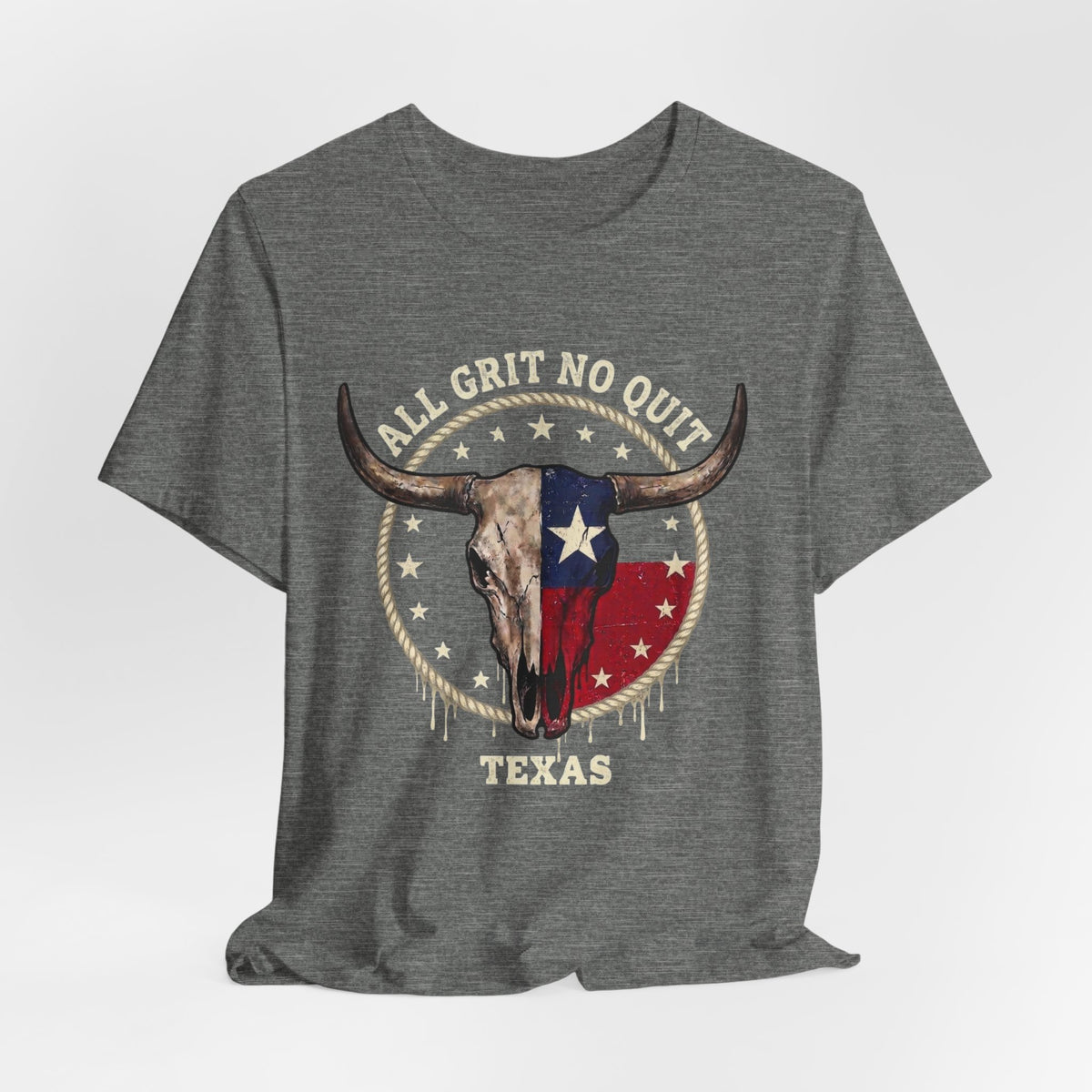 Texas Longhorn Skull Tee - "All Grit No Quit" Vintage Flag Graphic T-Shirt