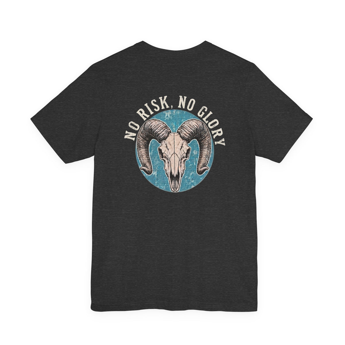 Ram Skull Tee — Vintage Ram Skull Graphic T-Shirt (Back Print: "No Risk No Glory")