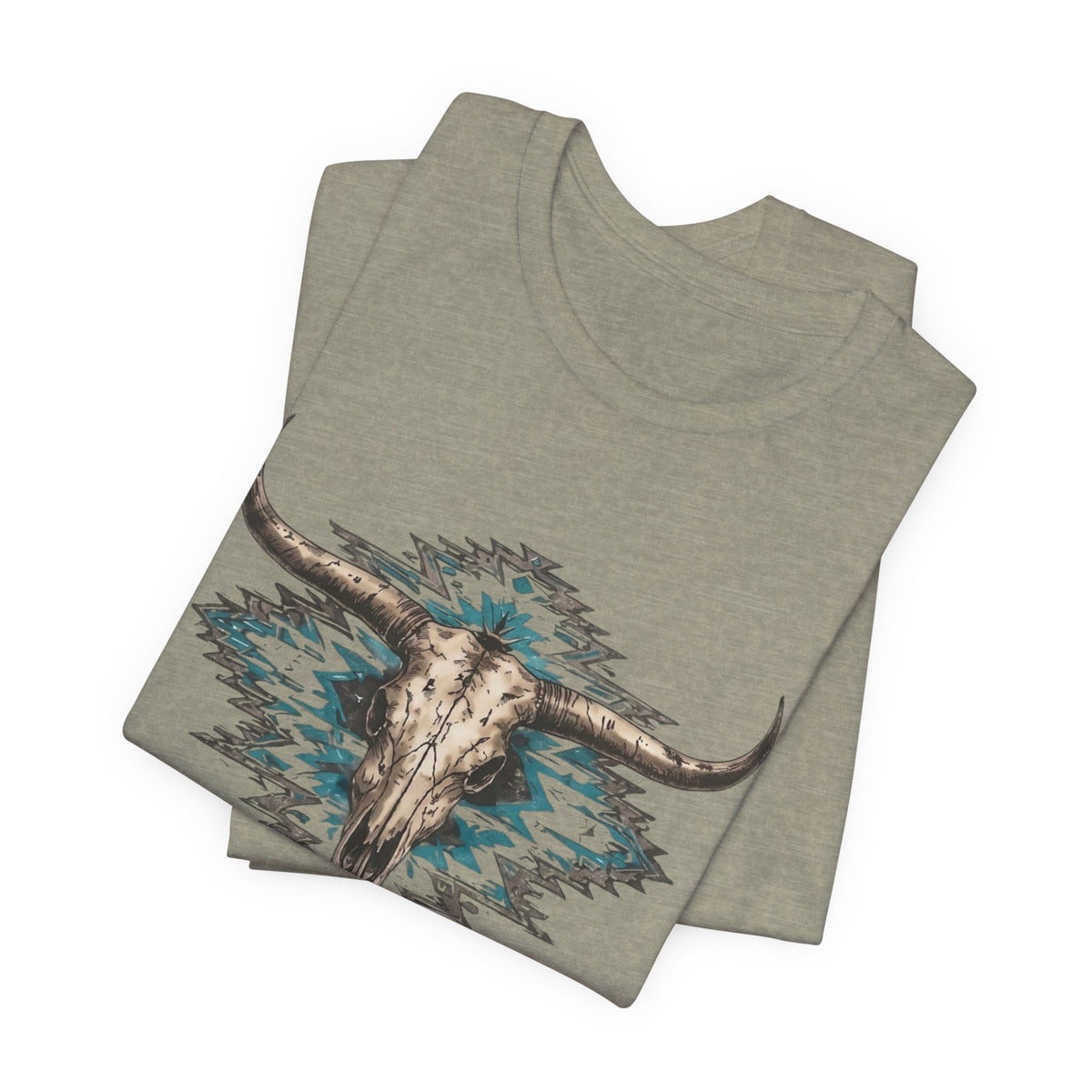 Southwestern Bull Skull Tee — Aztec Pattern Western T-Shirt