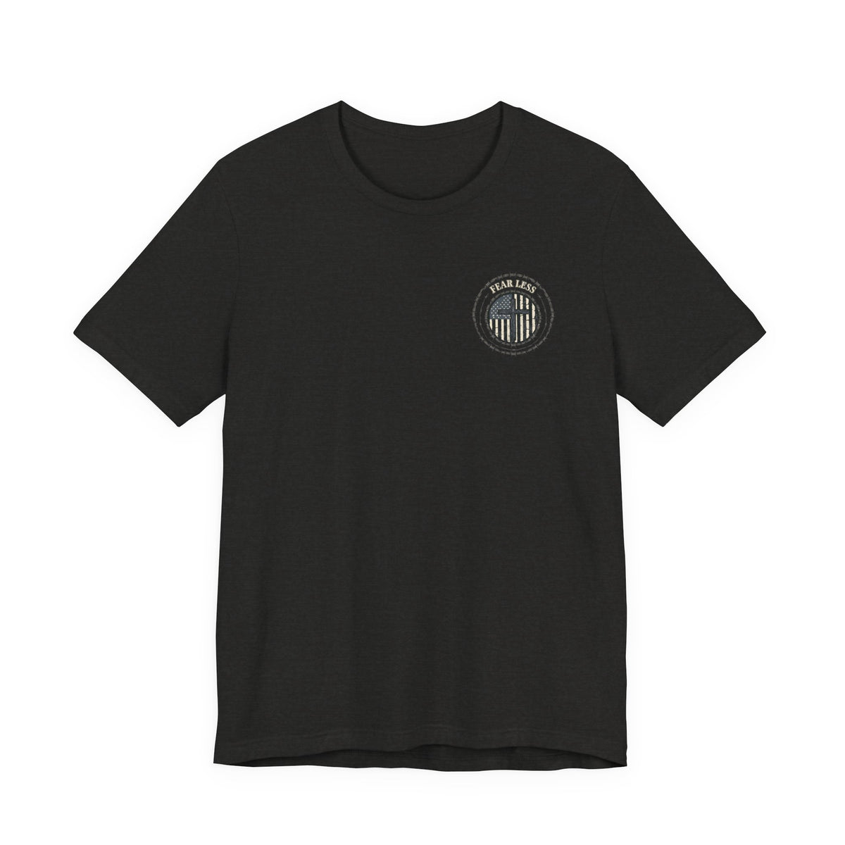 Fearless American Flag T‑Shirt — Distressed Barbed Wire Military Patriotic Tee