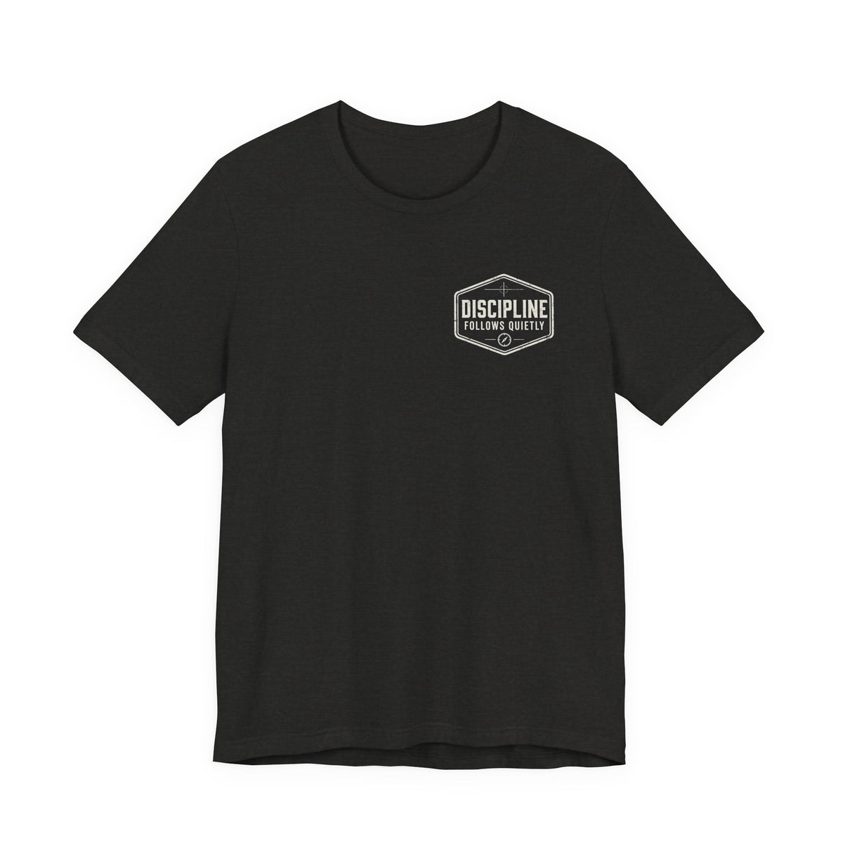 "Discipline Follows Quietly" Motivational Badge Graphic Tee