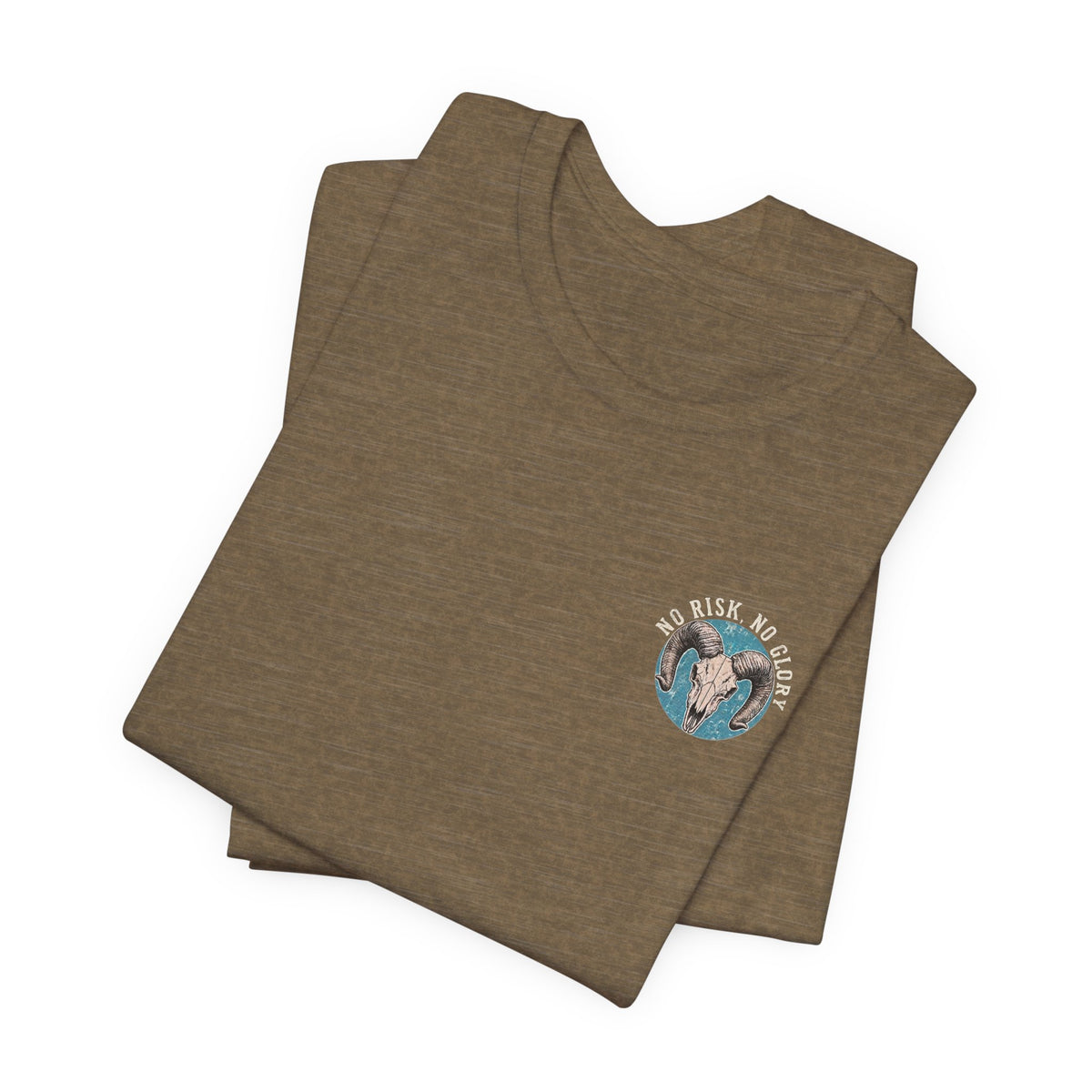Ram Skull Tee — Vintage Ram Skull Graphic T-Shirt (Back Print: "No Risk No Glory")