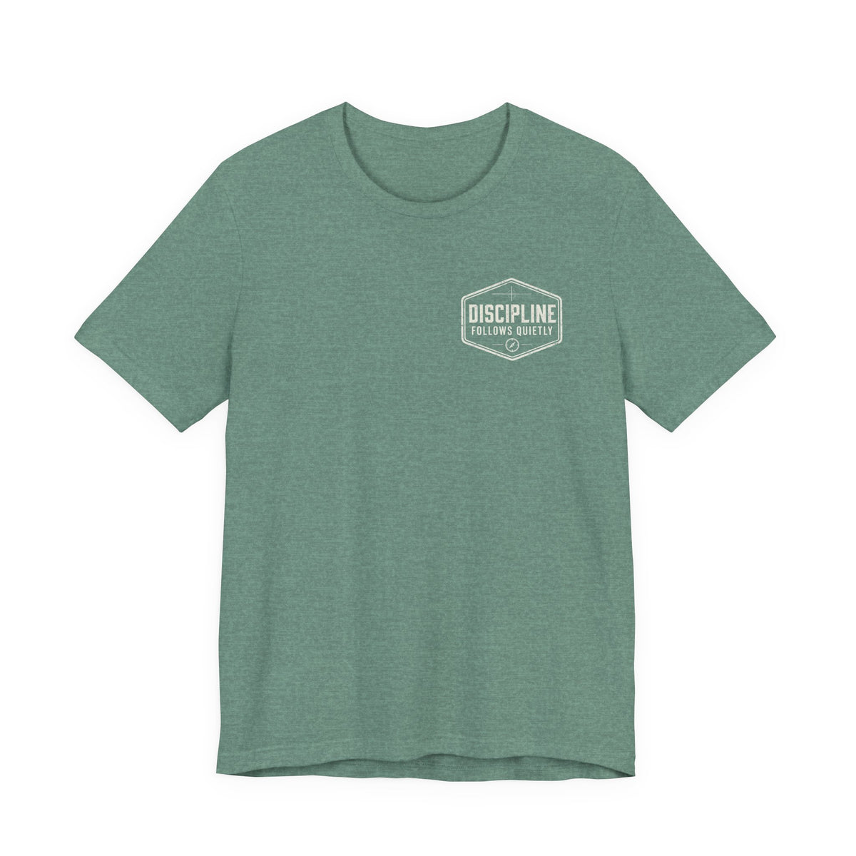 "Discipline Follows Quietly" Motivational Badge Graphic Tee