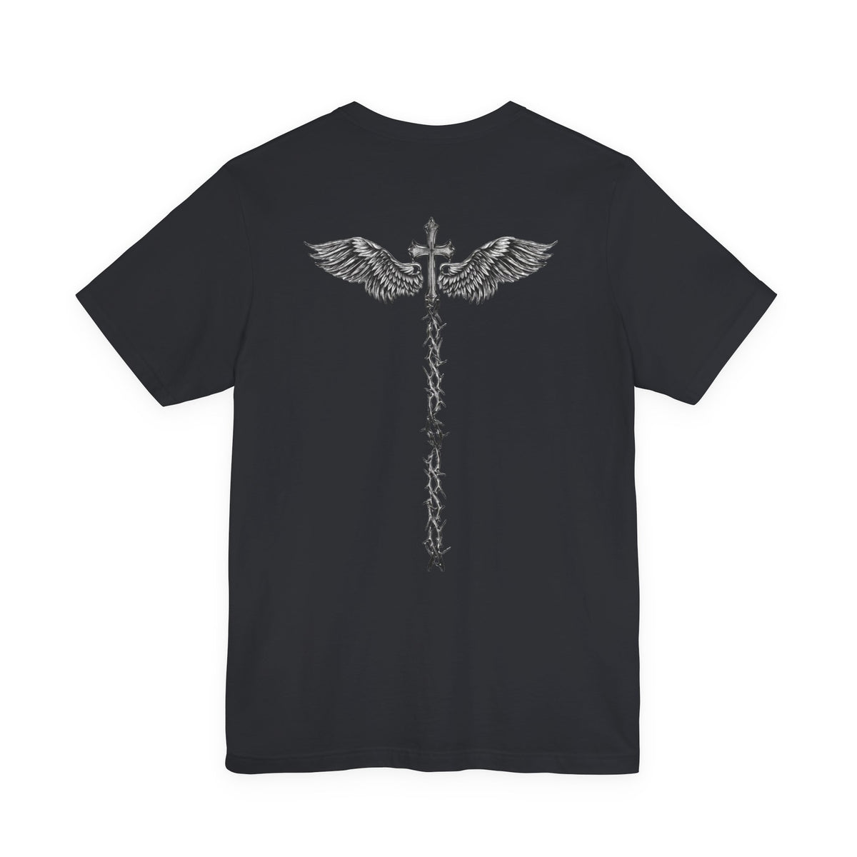Winged Caduceus Cross T‑Shirt — Gothic Angel Wings Medical Staff Tee