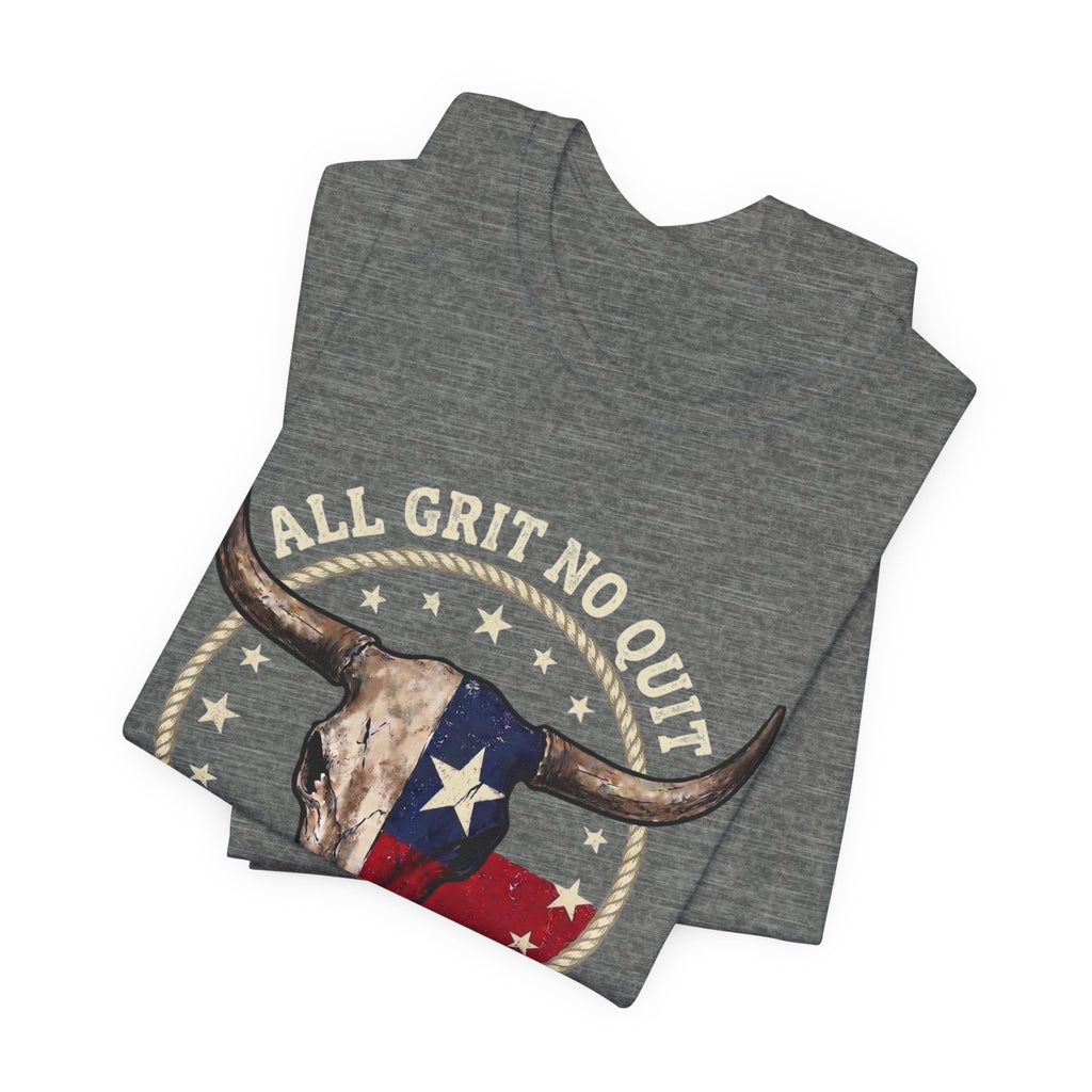 Texas Longhorn Skull Tee - "All Grit No Quit" Vintage Flag Graphic T-Shirt