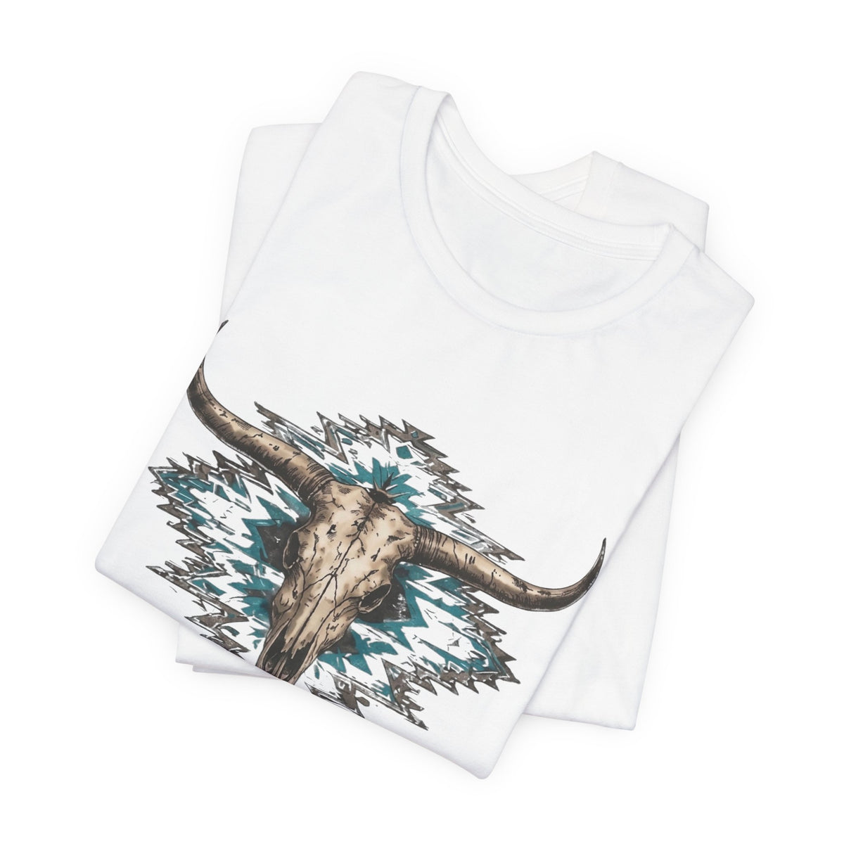 Southwestern Bull Skull Tee — Aztec Pattern Western T-Shirt