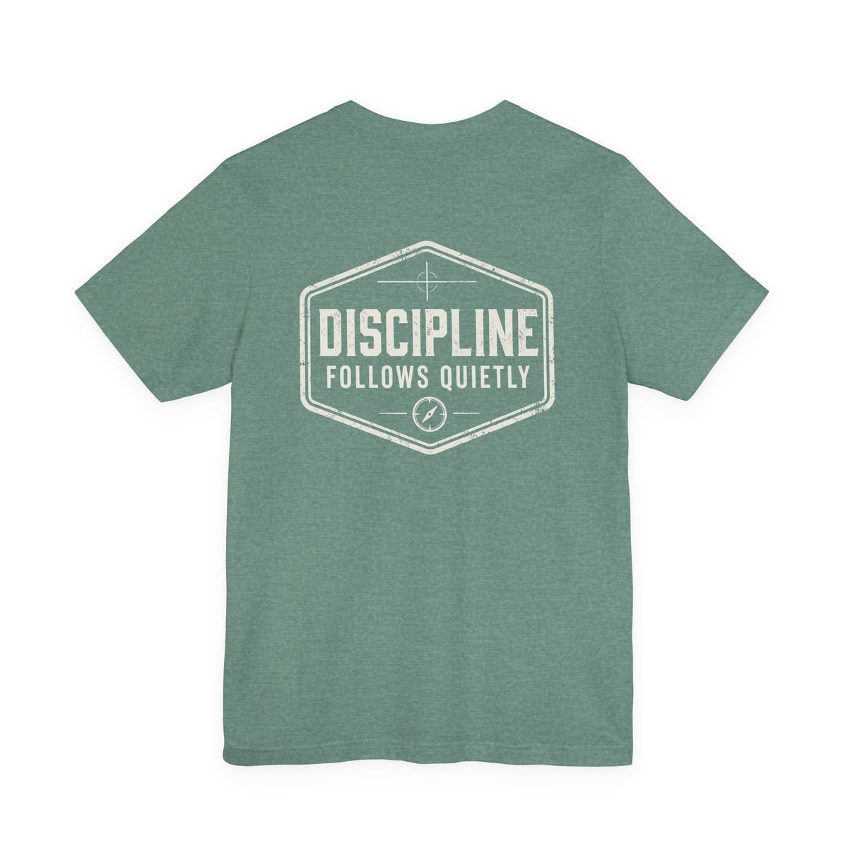 "Discipline Follows Quietly" Motivational Badge Graphic Tee