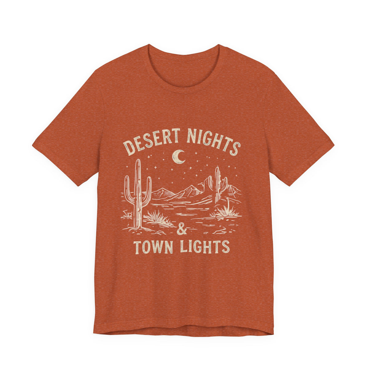 Desert Nights & Town Lights T-Shirt — Cactus Graphic Tee, Western Night Sky Apparel, Boho Desert Shirt, Country Music Top