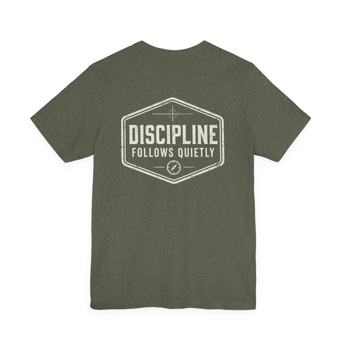 "Discipline Follows Quietly" Motivational Badge Graphic Tee