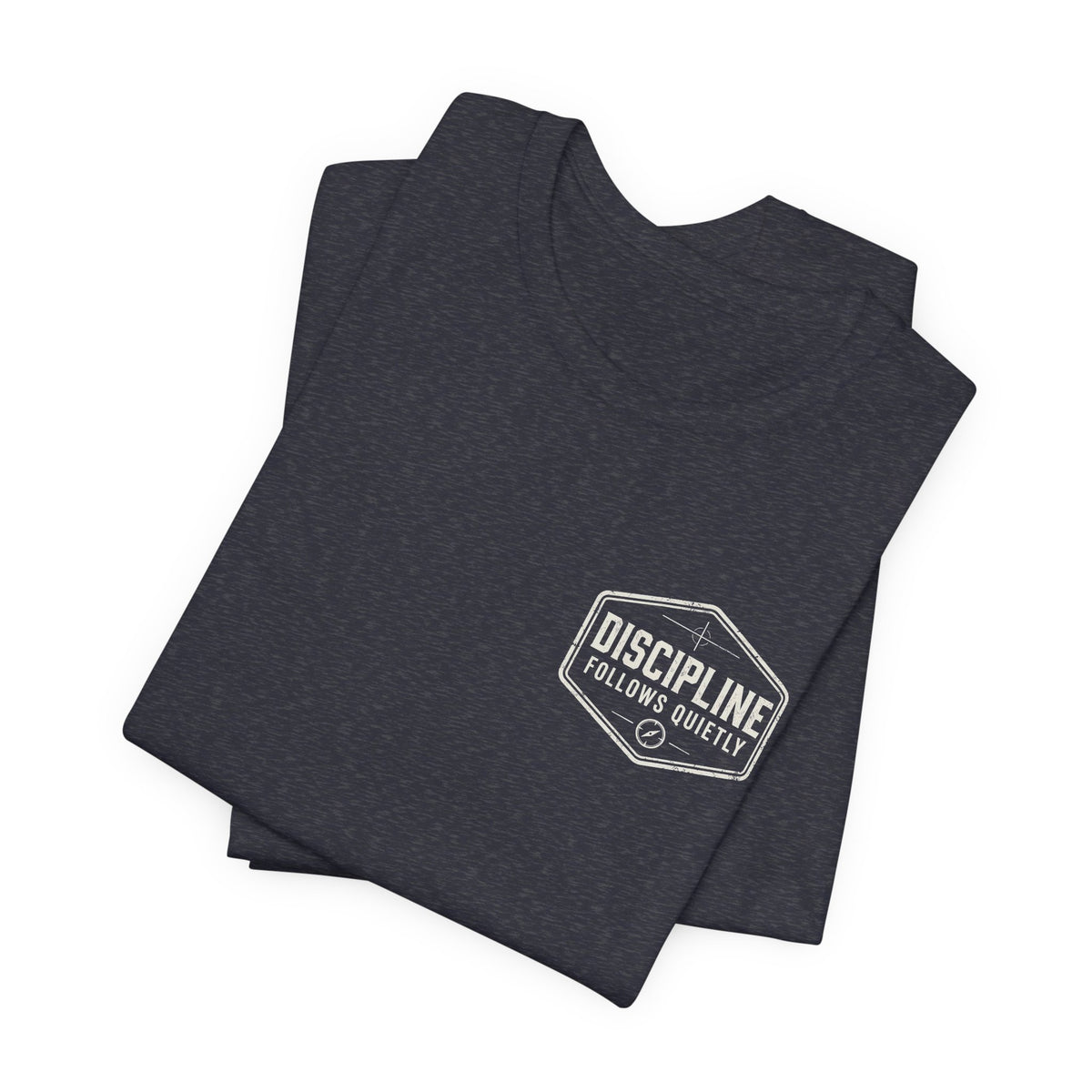 "Discipline Follows Quietly" Motivational Badge Graphic Tee