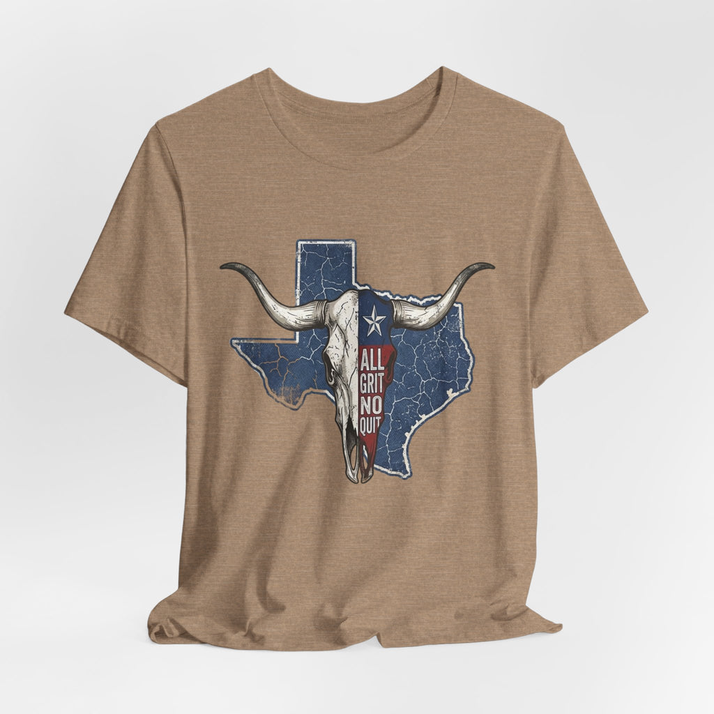 "All Grit No Quit" Texas Longhorn Skull Vintage Flag Tee