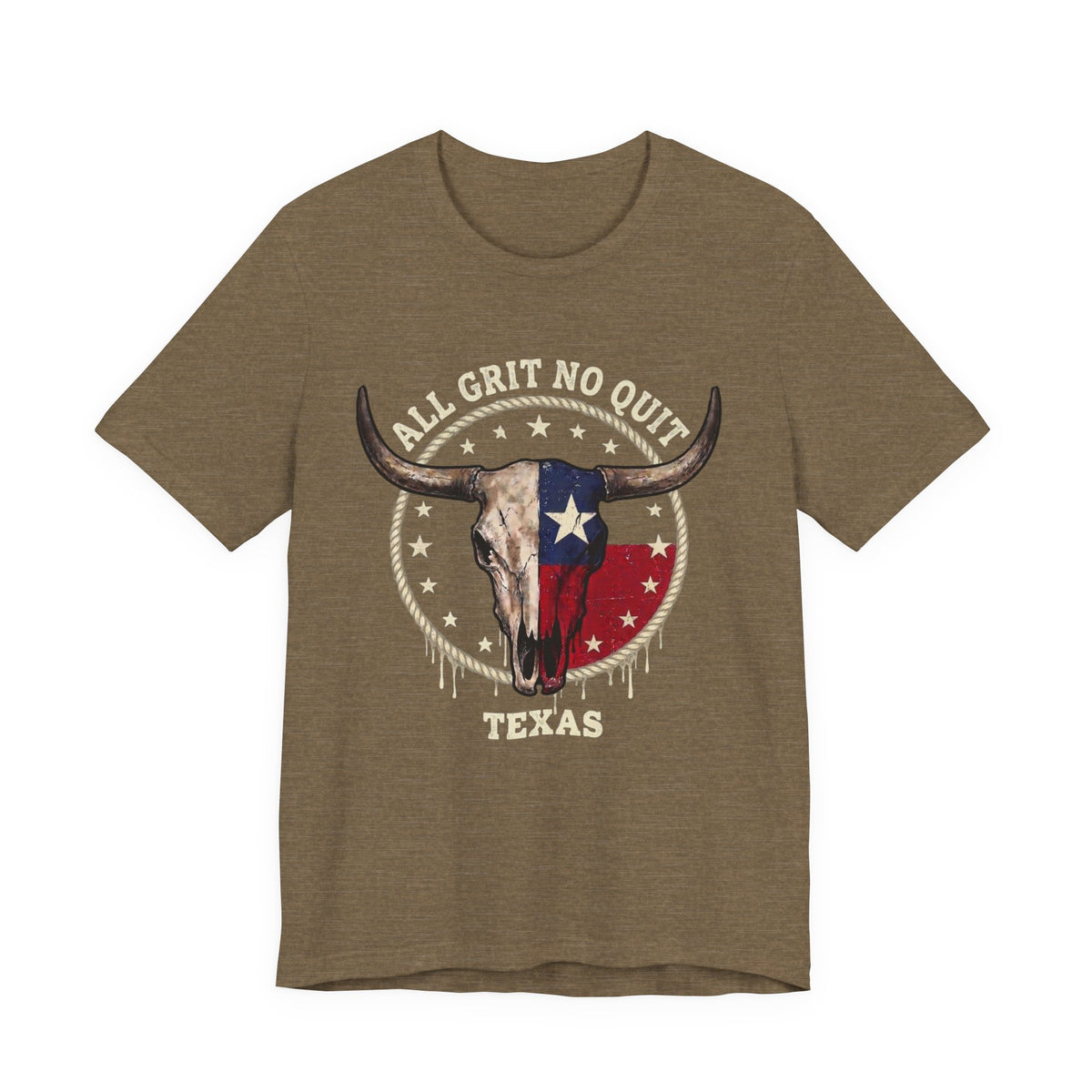 Texas Longhorn Skull Tee - "All Grit No Quit" Vintage Flag Graphic T-Shirt