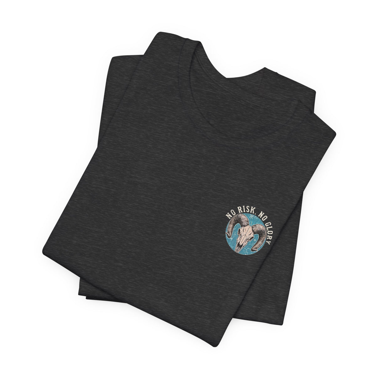 Ram Skull Tee — Vintage Ram Skull Graphic T-Shirt (Back Print: "No Risk No Glory")