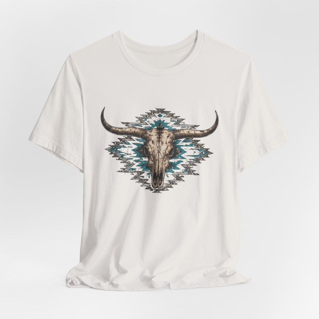 Southwestern Bull Skull Tee — Aztec Pattern Western T-Shirt
