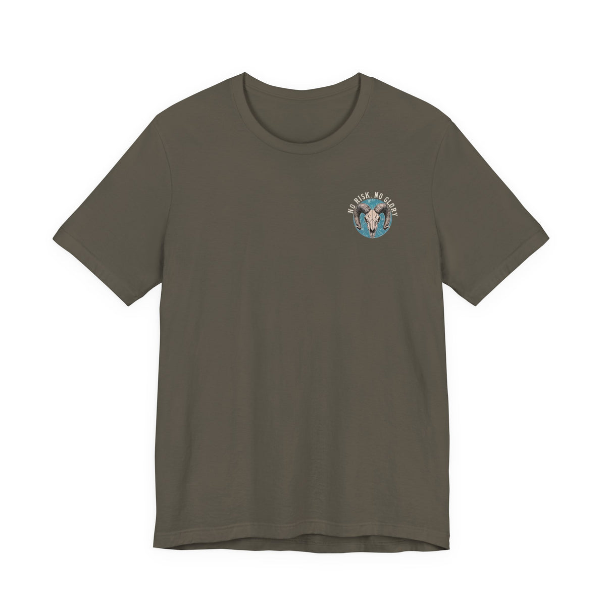 Ram Skull Tee — Vintage Ram Skull Graphic T-Shirt (Back Print: "No Risk No Glory")