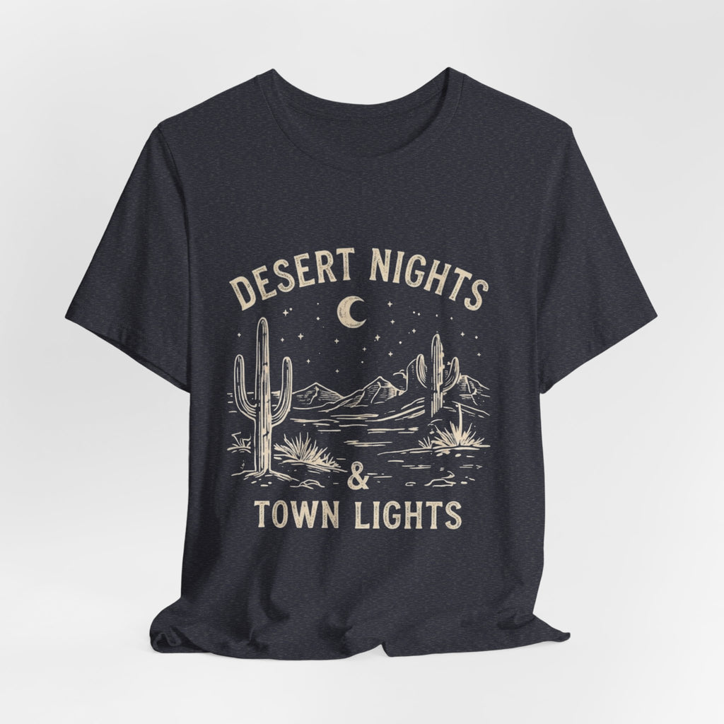 Desert Nights & Town Lights T-Shirt — Cactus Graphic Tee, Western Night Sky Apparel, Boho Desert Shirt, Country Music Top