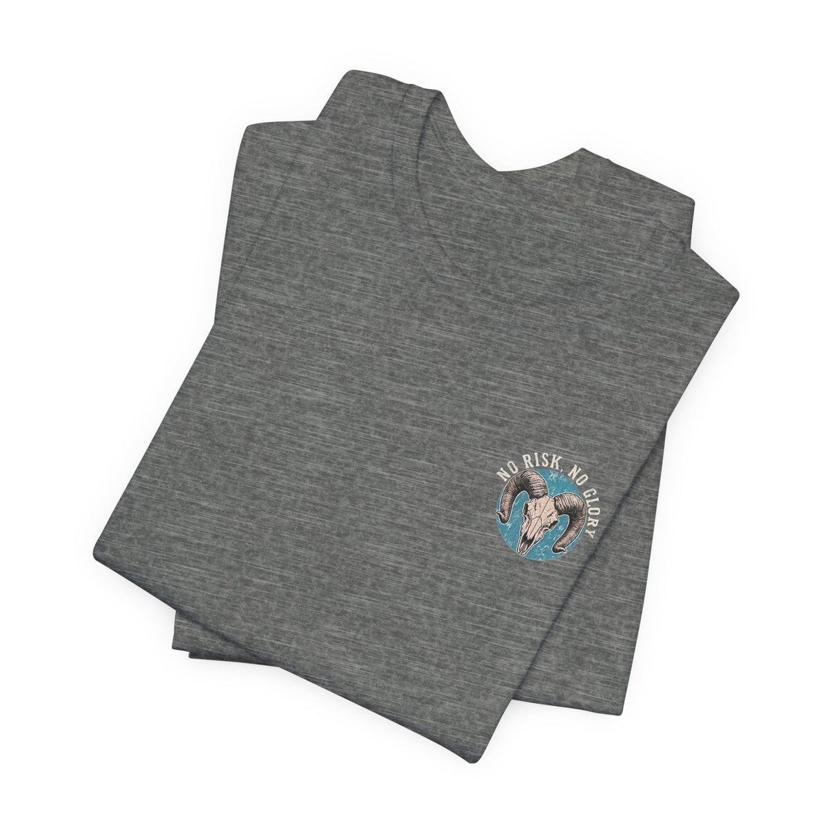 Ram Skull Tee — Vintage Ram Skull Graphic T-Shirt (Back Print: "No Risk No Glory")