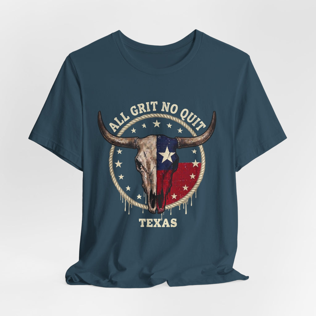Texas Longhorn Skull Tee - "All Grit No Quit" Vintage Flag Graphic T-Shirt
