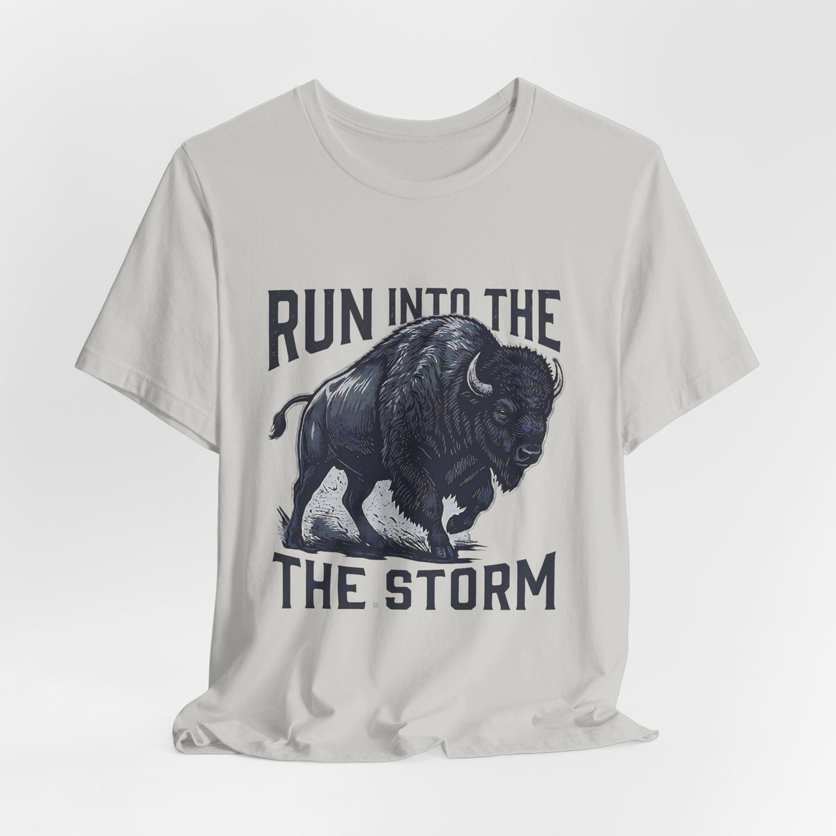 Run Into The Storm Buffalo Tee — Motivational Graphic T‑Shirt