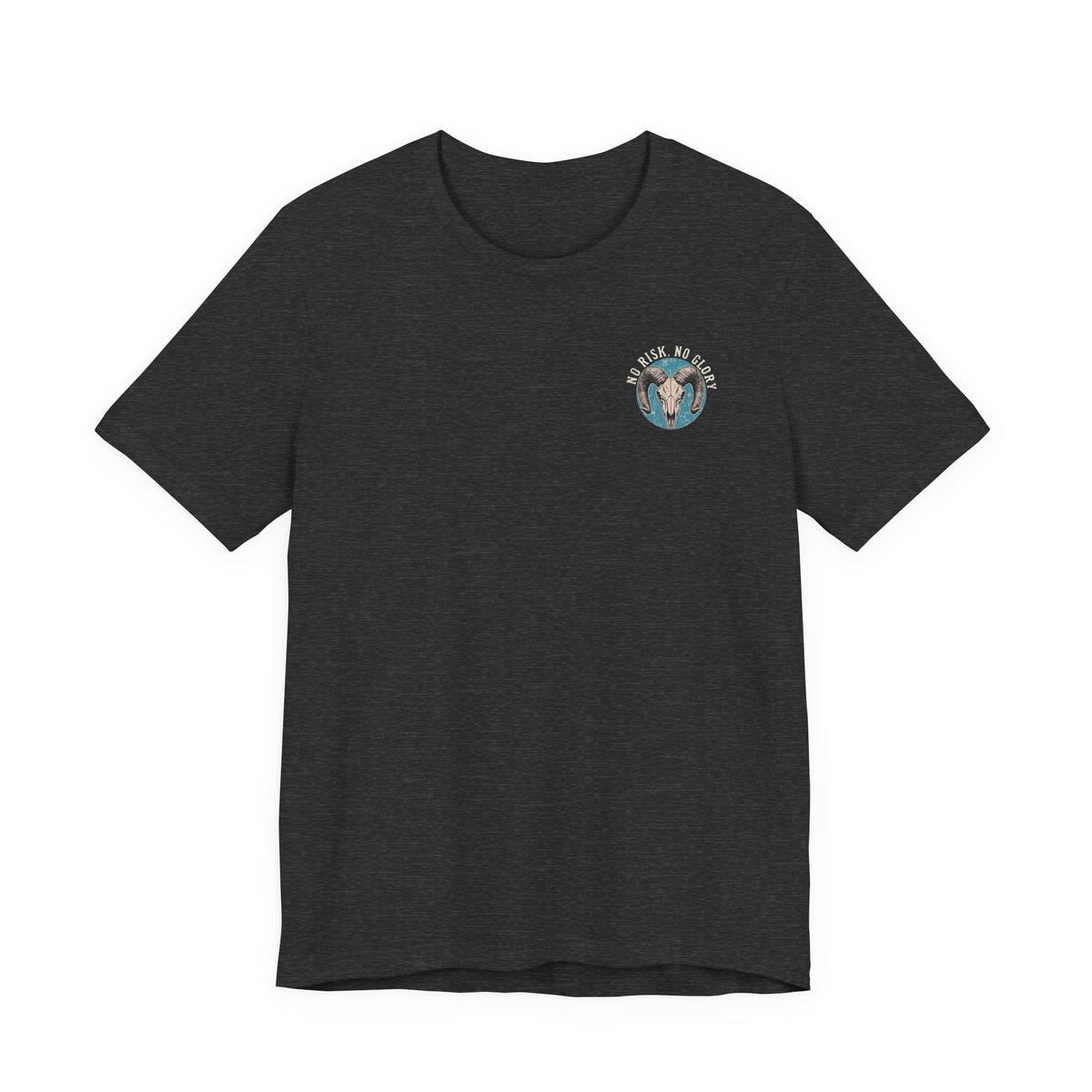 Ram Skull Tee — Vintage Ram Skull Graphic T-Shirt (Back Print: "No Risk No Glory")