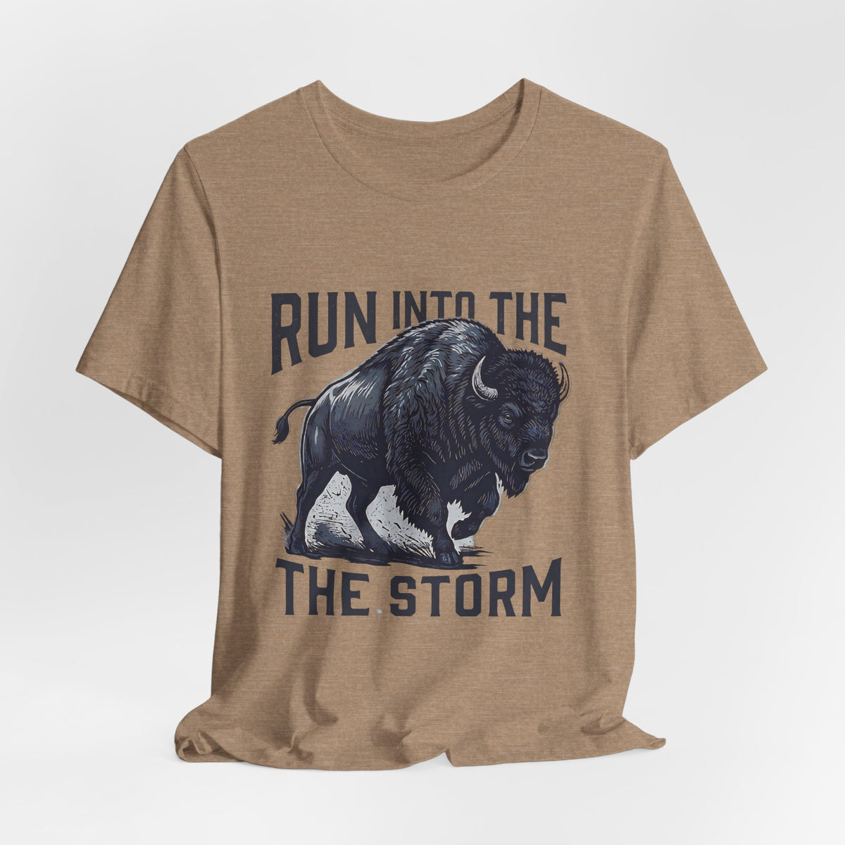 Run Into The Storm Buffalo Tee — Motivational Graphic T‑Shirt