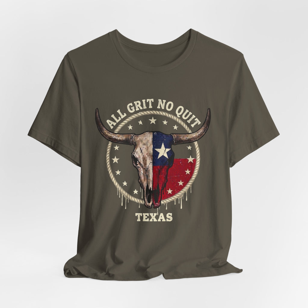 Texas Longhorn Skull Tee - "All Grit No Quit" Vintage Flag Graphic T-Shirt