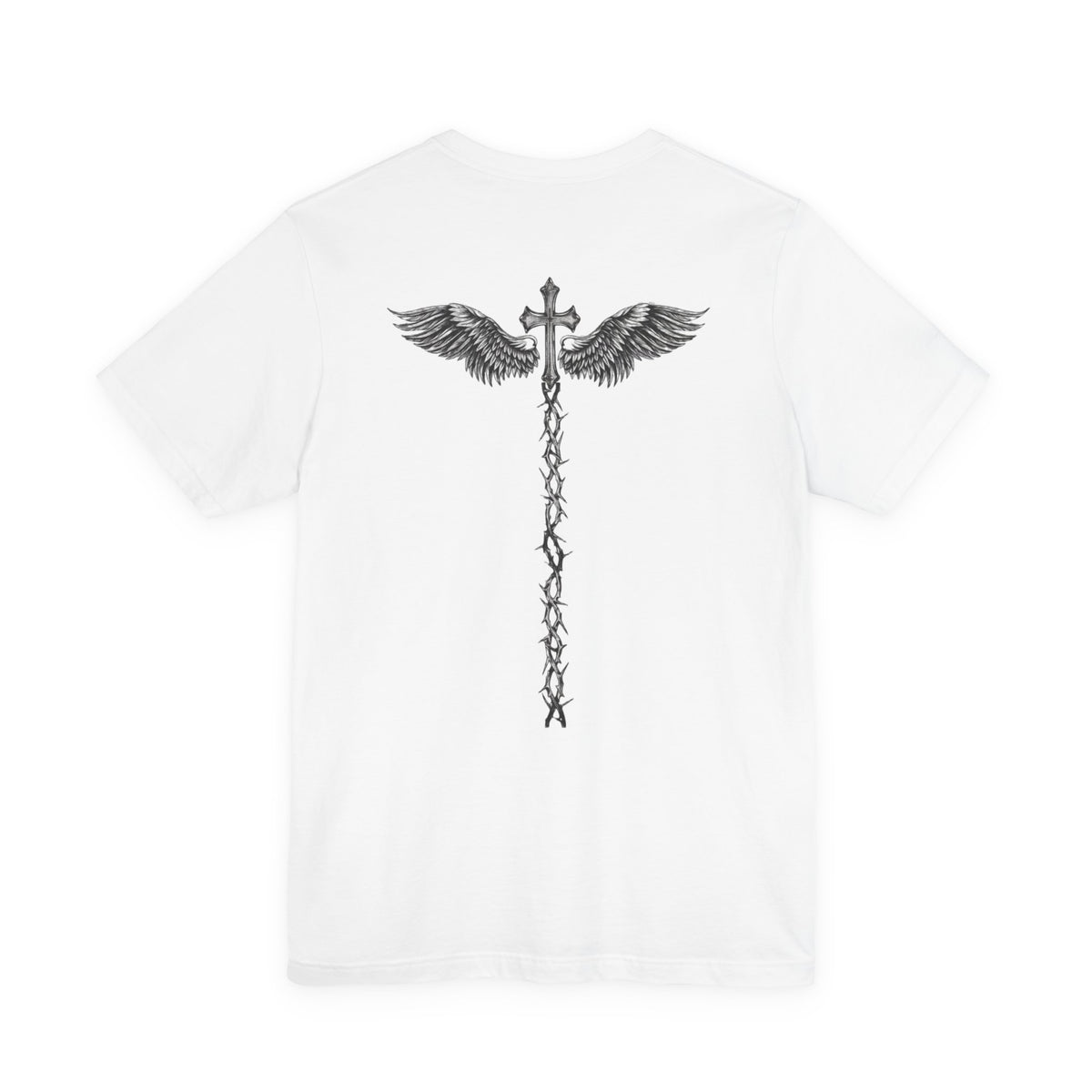 Winged Caduceus Cross T‑Shirt — Gothic Angel Wings Medical Staff Tee