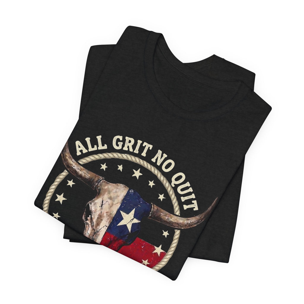 Texas Longhorn Skull Tee - "All Grit No Quit" Vintage Flag Graphic T-Shirt