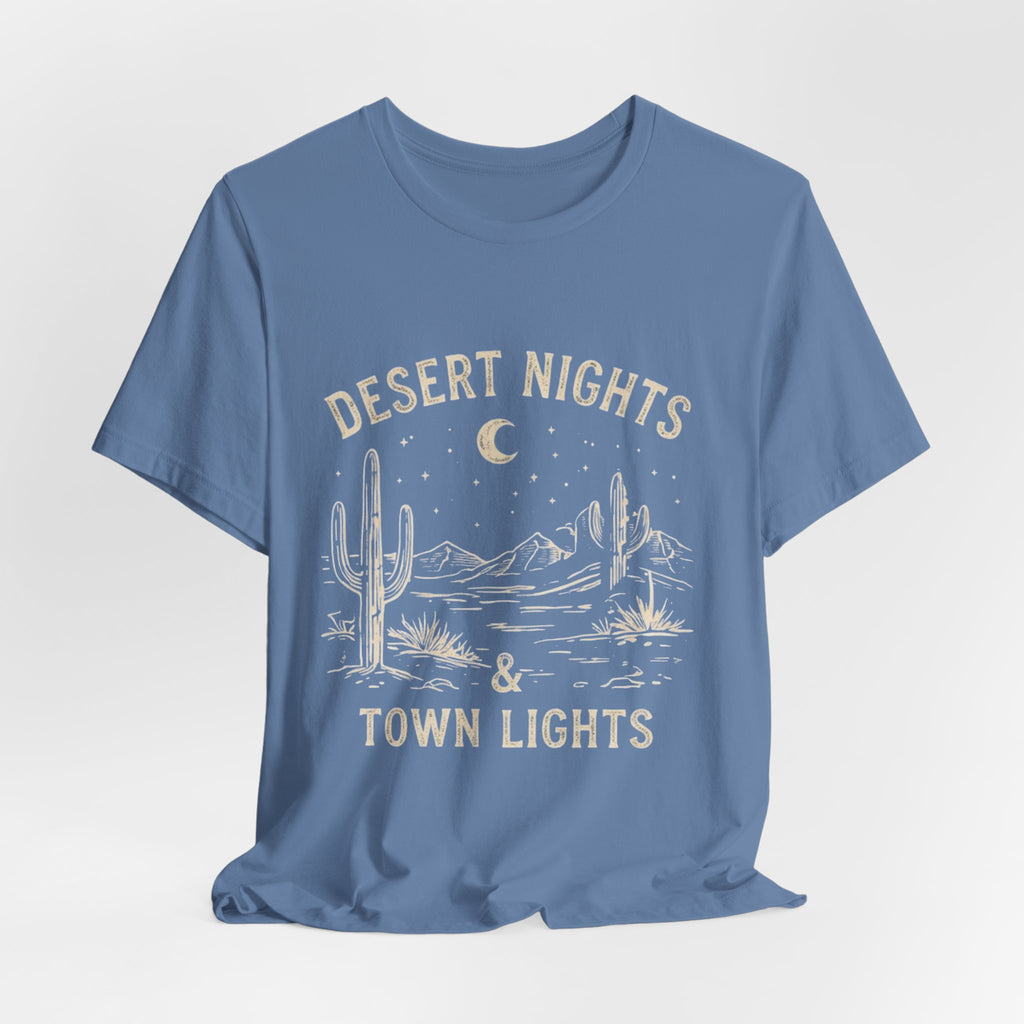 Desert Nights & Town Lights T-Shirt — Cactus Graphic Tee, Western Night Sky Apparel, Boho Desert Shirt, Country Music Top